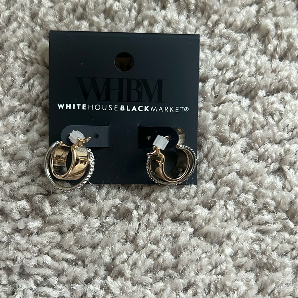 WHBM Crystal Pave Huggie Earrings, NWT